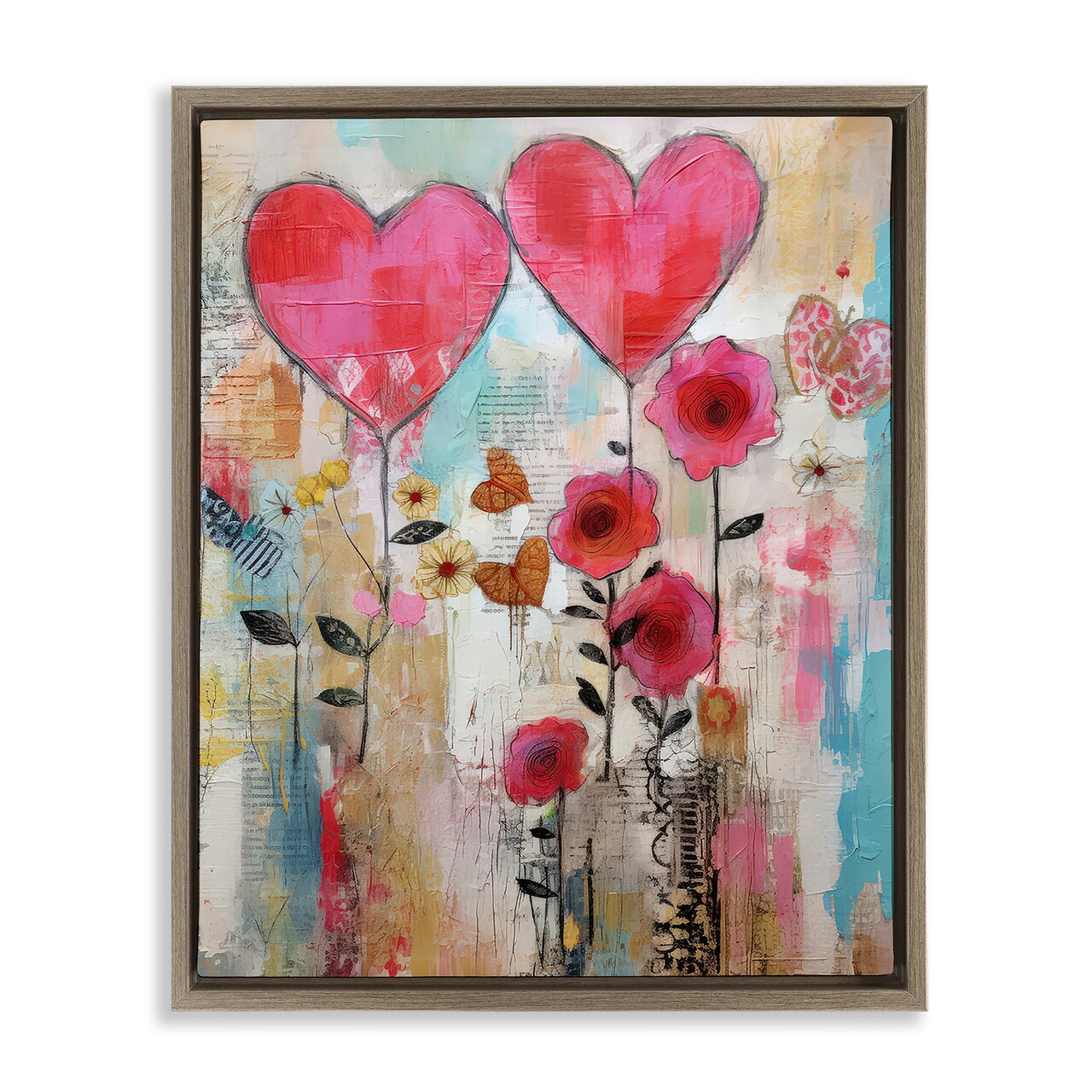 Stupell Industries Whimsical Hearts & Garden Framed Floater Canvas Wall Art Design by LSR Design Studio